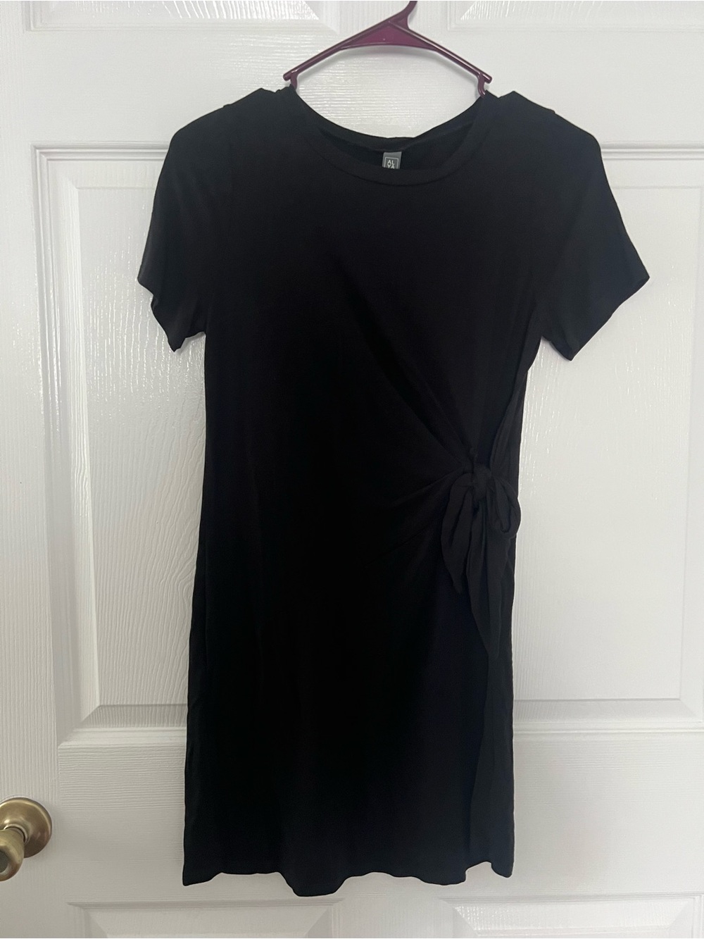 Alya Black Side-Tie Short Sleeve Mini Dress
